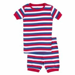 Pajamas Toddler Boy Leveret Three Color Stripes Short Pajama Set