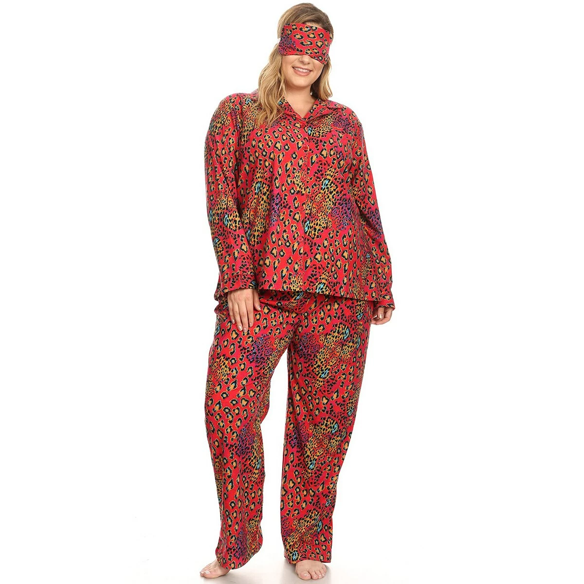 Pajamas Plus Size White Mark 3pc. Red Leopard Pajama Set 4 Pajamas Plus Size White Mark 3pc. Red Leopard Pajama Set - Image 2