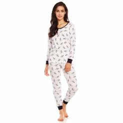 Pajamas Womens Leveret White Skeleton Cotton Pajama Set