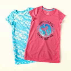 Pajamas Girls (4-6x) René Rofé 2pk. Mermaids Tie Dye Nightgowns