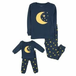 Pajamas Girls Leveret Girl And Doll Moon And Star Pajama Set