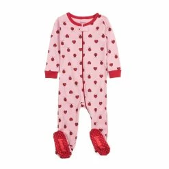 Baby Girl (NB-24M) Leveret Ladybug And Hearts Footie Pajamas