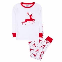 Pajamas Baby Unisex (12-24M) Leveret Cotton Red Reindeer Print Pajama Set