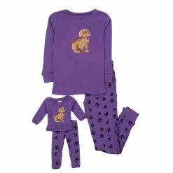 Toddler Girl Leveret Girl And Doll Dog And Paws Print Pajamas