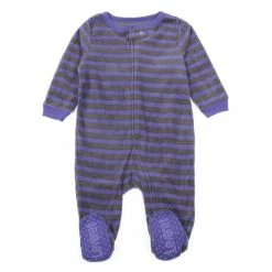 Baby Unisex (6-24M) Leveret Purple Stripe Footie Fleece Pajamas