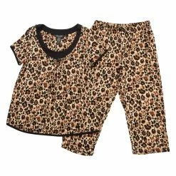 Pajamas Womens René Rofé Leopard Short Sleeve Capri Pajama Set