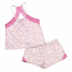 Pajamas Womens Jessica Simpson Pink Ikat W/ Lace Racerback Camisole Set