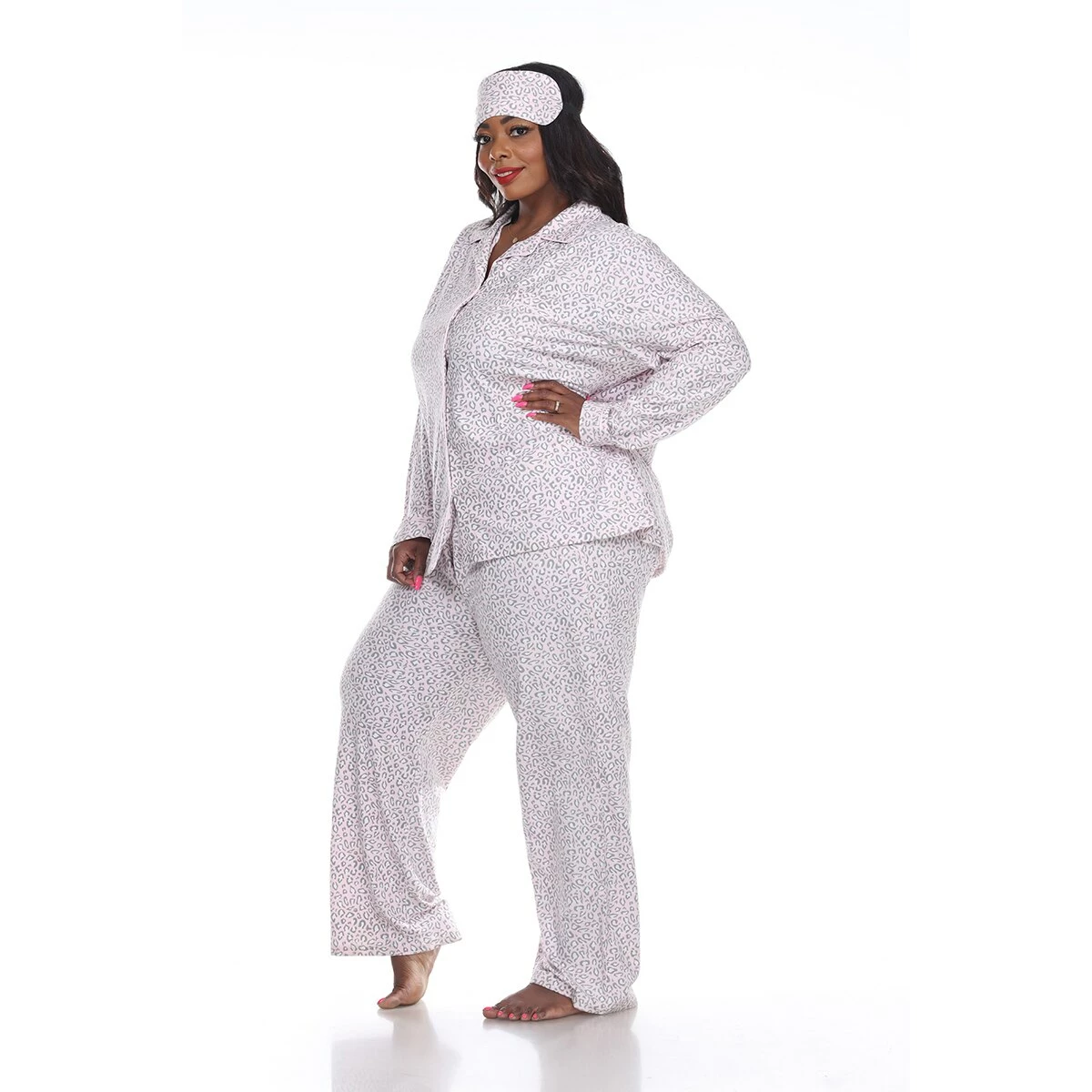 Pajamas Plus Size White Mark 3pc. Pink Cheetah Pajama Set 4 Pajamas Plus Size White Mark 3pc. Pink Cheetah Pajama Set - Image 2