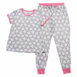 Womens Pillow Talk Short Sleeve Lightweight Cats Jogger Pajamas