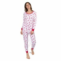 Pajamas Womens Leveret Red Reindeer Cotton Pajama Set