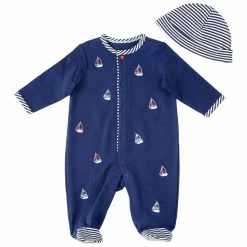 Pajamas Baby Boy (NB-9M) Little Me Sailboats Footed Sleeper & Hat
