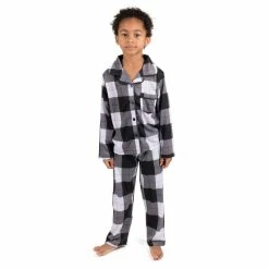 Pajamas Kids Leveret Black And White Plaid 2pc. Pajama Set