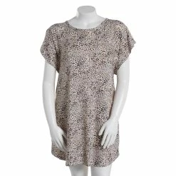 Pajamas Womens Anne Klein Flutter Sleeve Leopard Nightshirt - Brown