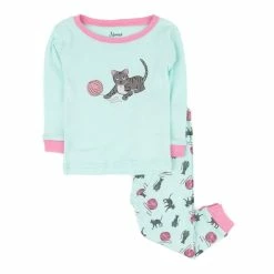 Pajamas Toddler Girl Leveret Cat And Yarn Pajama Set