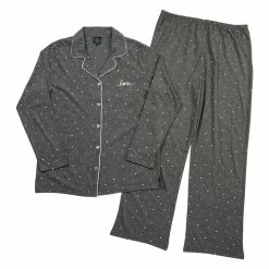 Pajamas Womens Laura Ashley® Notch Collar Pajama Set With Embroidery