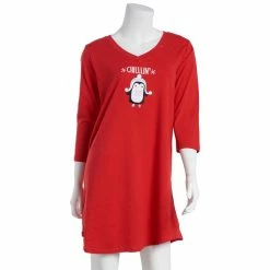 Pajamas Womens René Rofé 3/4 Sleeve Penguin Chillin’ Nightshirt