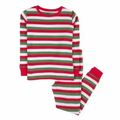 Pajamas Kids Leveret 2pc. Red And Green Striped Pajama Set