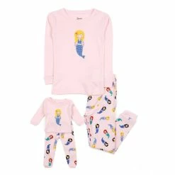 Pajamas Girls Leveret Girl And Doll Mermaid Pajama Set