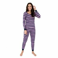 Pajamas Womens Leveret Navy Striped Cotton Pajama Set