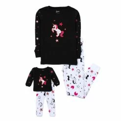 Pajamas Toddler Girl Leveret Girl And Doll Unicorn And Star Pajama Set