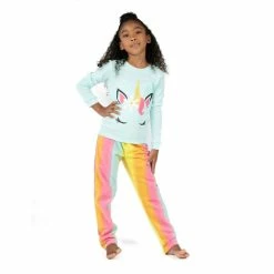 Pajamas Toddler Girl Leveret Rainbow Unicorn Top And Pants Pajama Set