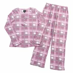 Pajamas Womens Laura Ashley® Long Sleeve Hacci Henley Plaid Pajama Set