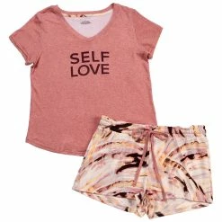 Pajamas Womens Danskin Self Love Screen Tee & Paperbag Shorts Pajama Set