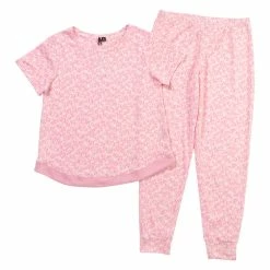 Pajamas Womens Kensie Heart Short Sleeve Hacci Joggers Pajama Set