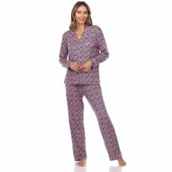 Pajamas Womens White Mark Long Sleeve Heart Print Pajama Set -Nautica Sales Store 62e223db 13c1 4af1 bf3c 019504475440