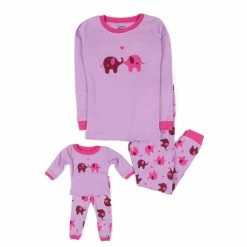Toddler Girl Leveret Girl And Doll Elephants Print Pajamas