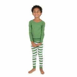 Pajamas Toddler Unisex Leveret Solid Top & Striped Pants Pajama Set