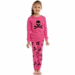 Pajamas Toddler Girl Leveret Cotton Pink Skull Pajama Set