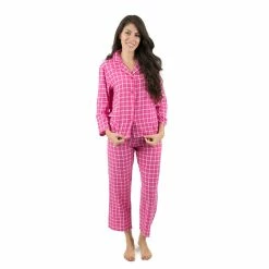 Pajamas Womens Leveret Pink Plaid Flannel Pajama Set