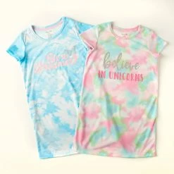 Pajamas Girls (7-16) René Rofé 2pk. Tie Dye Dreamer Unicorn Nightgowns