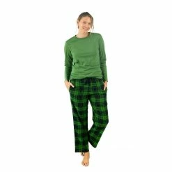 Pajamas Womens Leveret Green Plaid Flannel Pajama Set