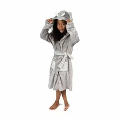 Pajamas Toddler Unisex Leveret Gray Elephant Fleece Hooded Robe
