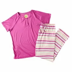 Womens White Orchid Short Sleeve Solid/Stripe Dream Knit Pajamas