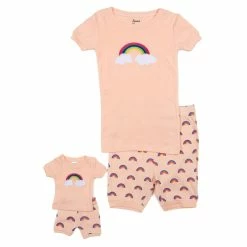 Pajamas Girls Leveret Girl And Doll Rainbow Shorts Pajama Set