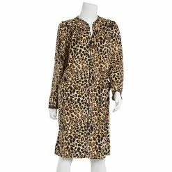 Pajamas Womens Lissome Diamond Fleece Animal Print Zip Front Duster