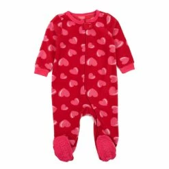 Baby Girl (3-24M) Leveret Hearts Footie Fleece Pajamas