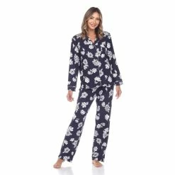 Pajamas Womens White Mark 2pc. Long Sleeve Dotted Floral Pajama Set