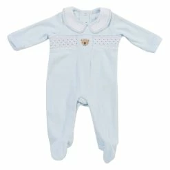 Pajamas Baby Boy (NB-9M) Rock A Bye Baby Bear Velour Smocking Sleeper