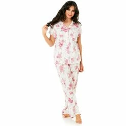 Pajamas Womens Laura Ashley® Short Sleeve Floral Notch Collar Pajama Set