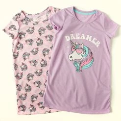 Pajamas Girls (4-6x) René Rofé 2pk. Dreamer Unicorn Print Nightgowns