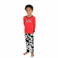 Pajamas Toddler Boy Leveret Cow Print Top And Pants Pajama Set