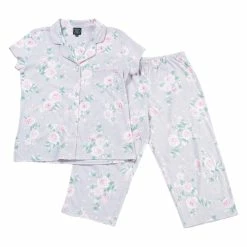 Pajamas Womens Laura Ashley® Short Sleeve Floral Print Capri Pajama Set