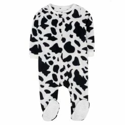 Baby Unisex (3-24M) Leveret Black Cow Footie Fleece Pajamas