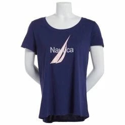 Pajamas Womens Nautica Short Sleeve Solid Logo Round Neck Pajama Tee