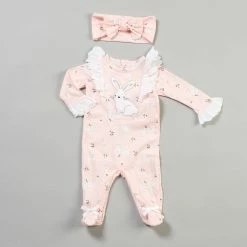 Pajamas Baby Girl (3-9M) Baby Essentials Bunny Ruffle Sleeper