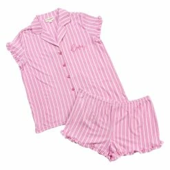 Pajamas Womens Laura Ashley® Stripe Peach Notch Collar Short Pajama Set